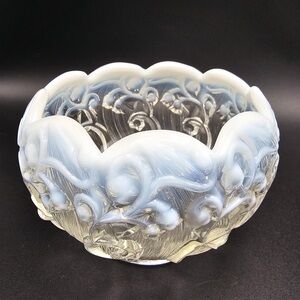 Fenton Opalescent Lilly of the Valley Scalloped Glass Rose Bowl